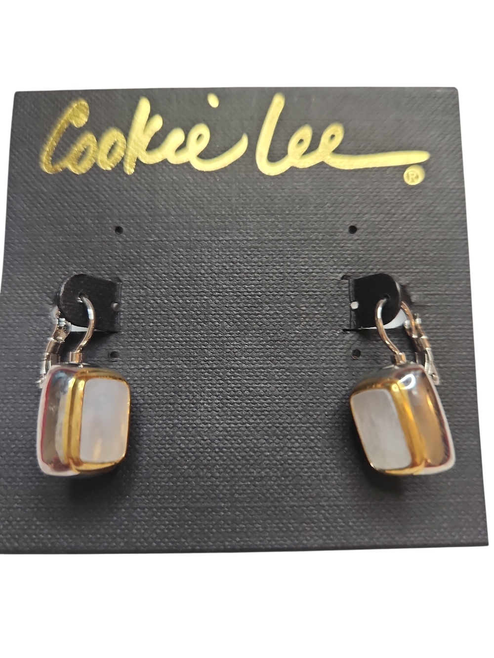 NWT Cookie Lee Goldtone With Genuine Mother Of Pearl Rectangular Drop Earrings